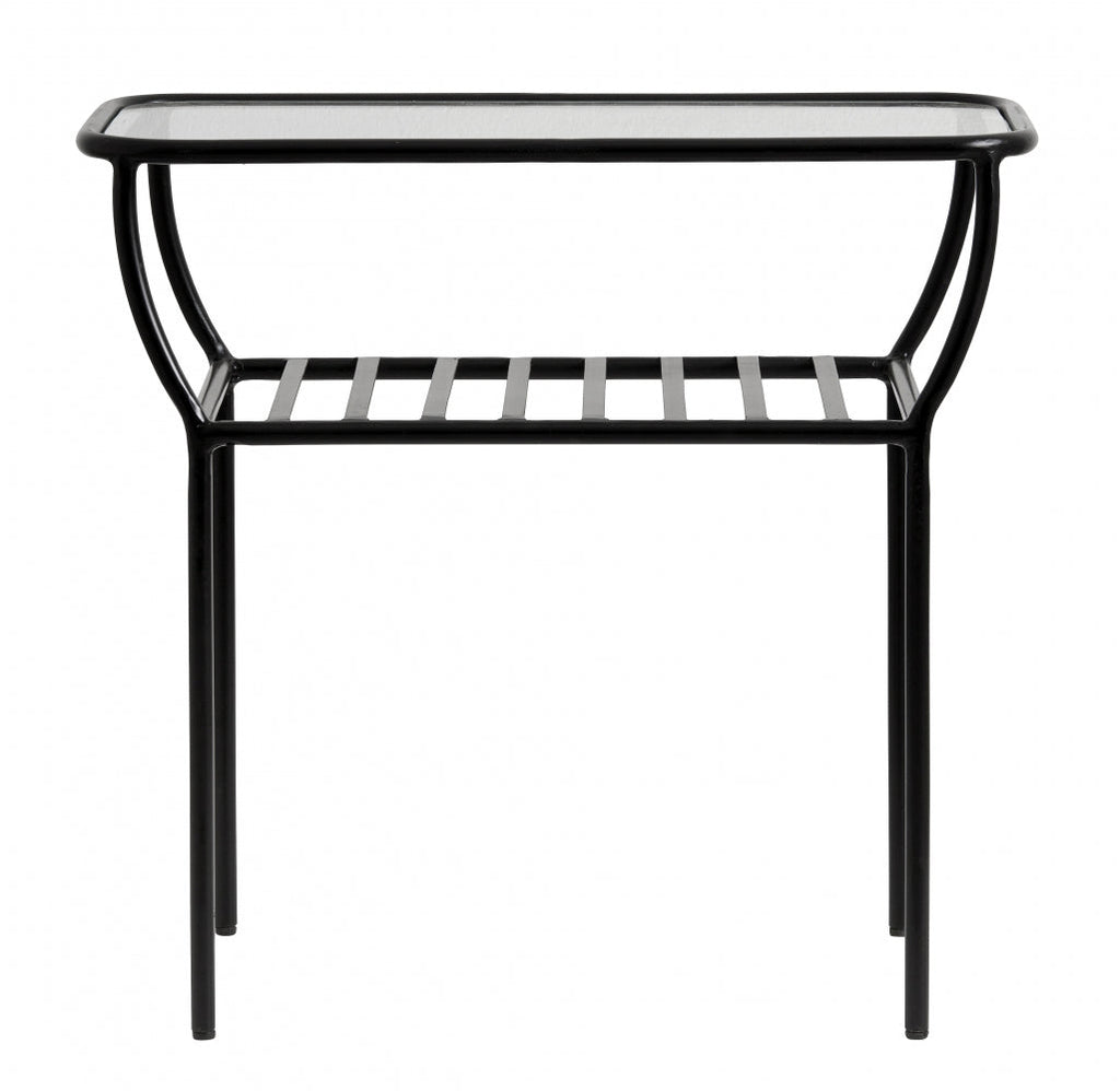 CHIC side table, black, w/glass, bars