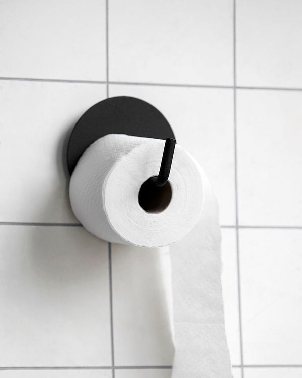 Toilet paper holder, text, black