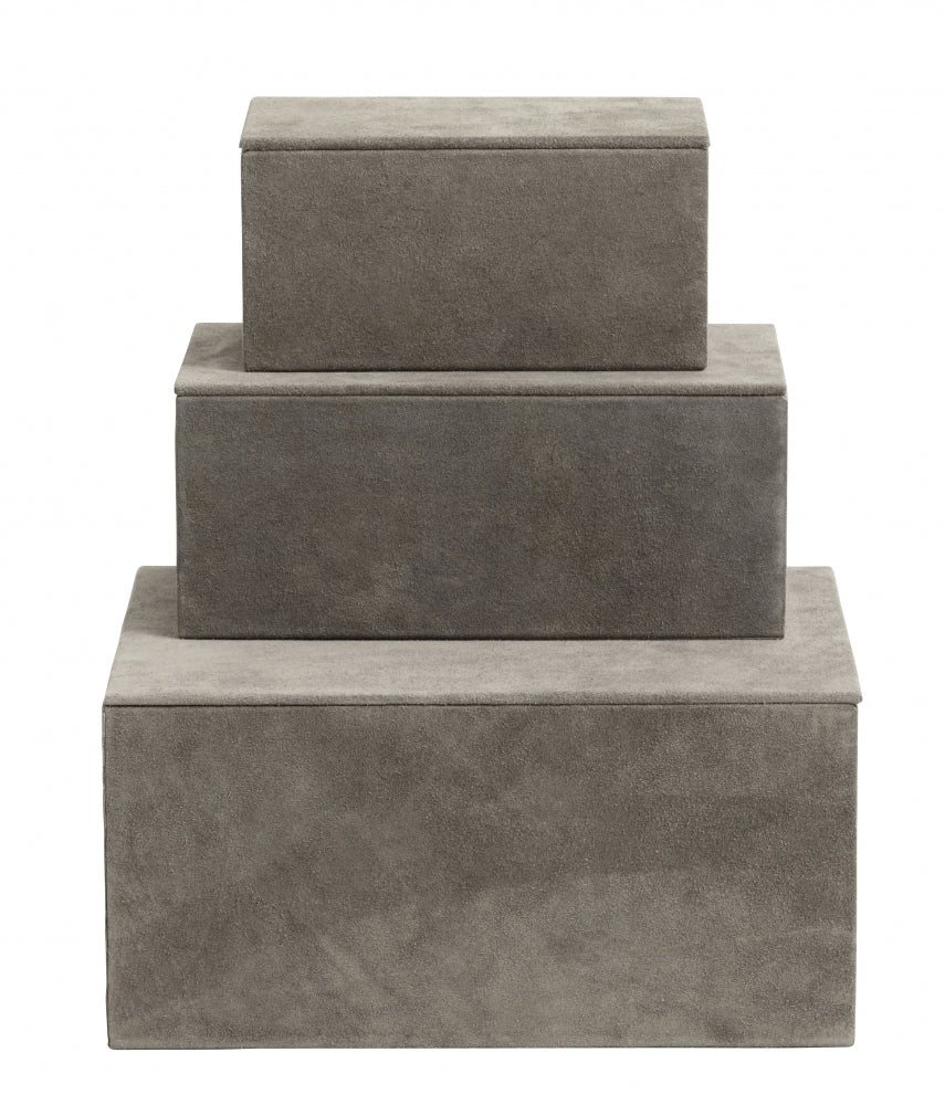 BOX set/3, greyish brown, suede leather
