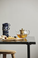 GRAINY tea cup w. handle, sand/dark blue 2pcs