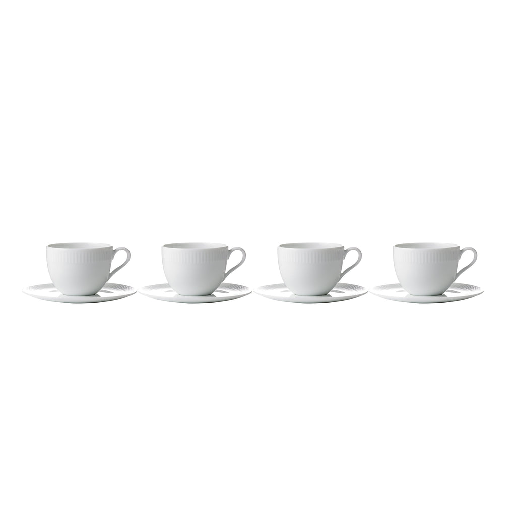 Relief White Coffeecup with Saucer - Set of 4