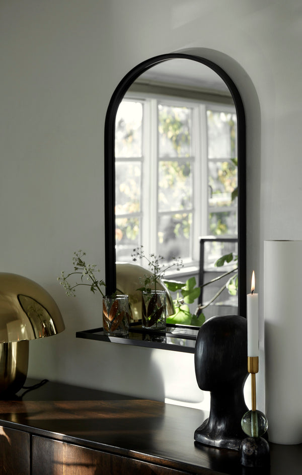 PIROL mirror w. black glass shelf